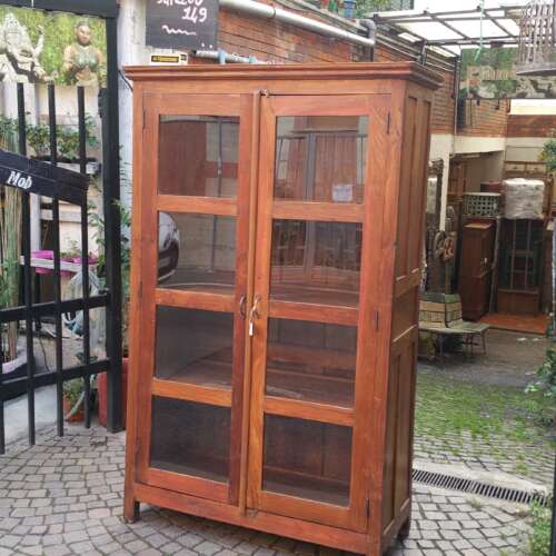 Vetrina quattro ripiani in legno teak grezzo