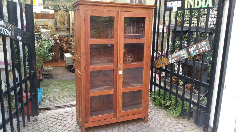 Vetrina quattro ripiani in legno teak grezzo - immagine 2
