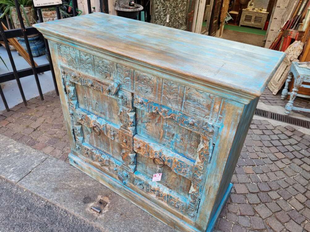Credenza azzurra -blu con porte old - immagine 2