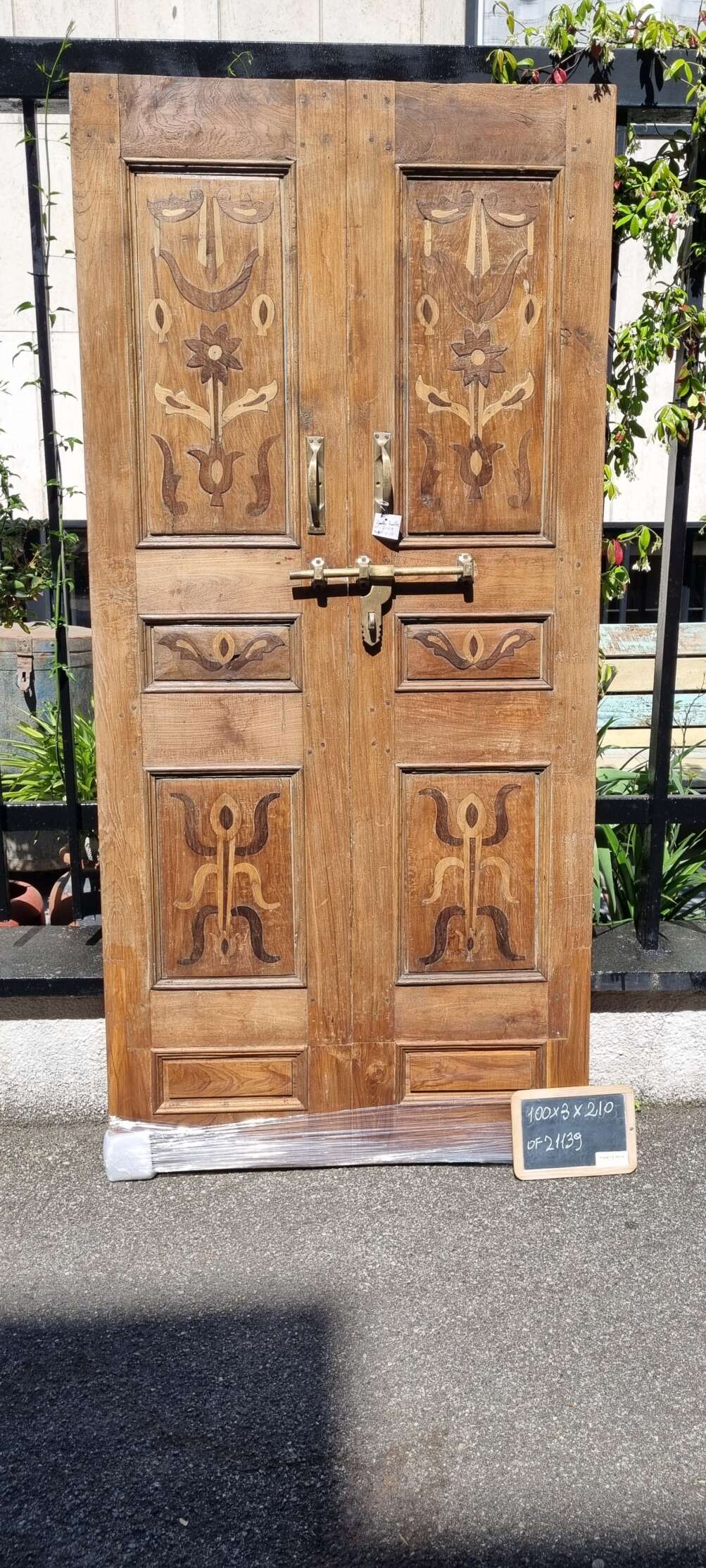 Antica porta rustico in teak grezzo - immagine 8