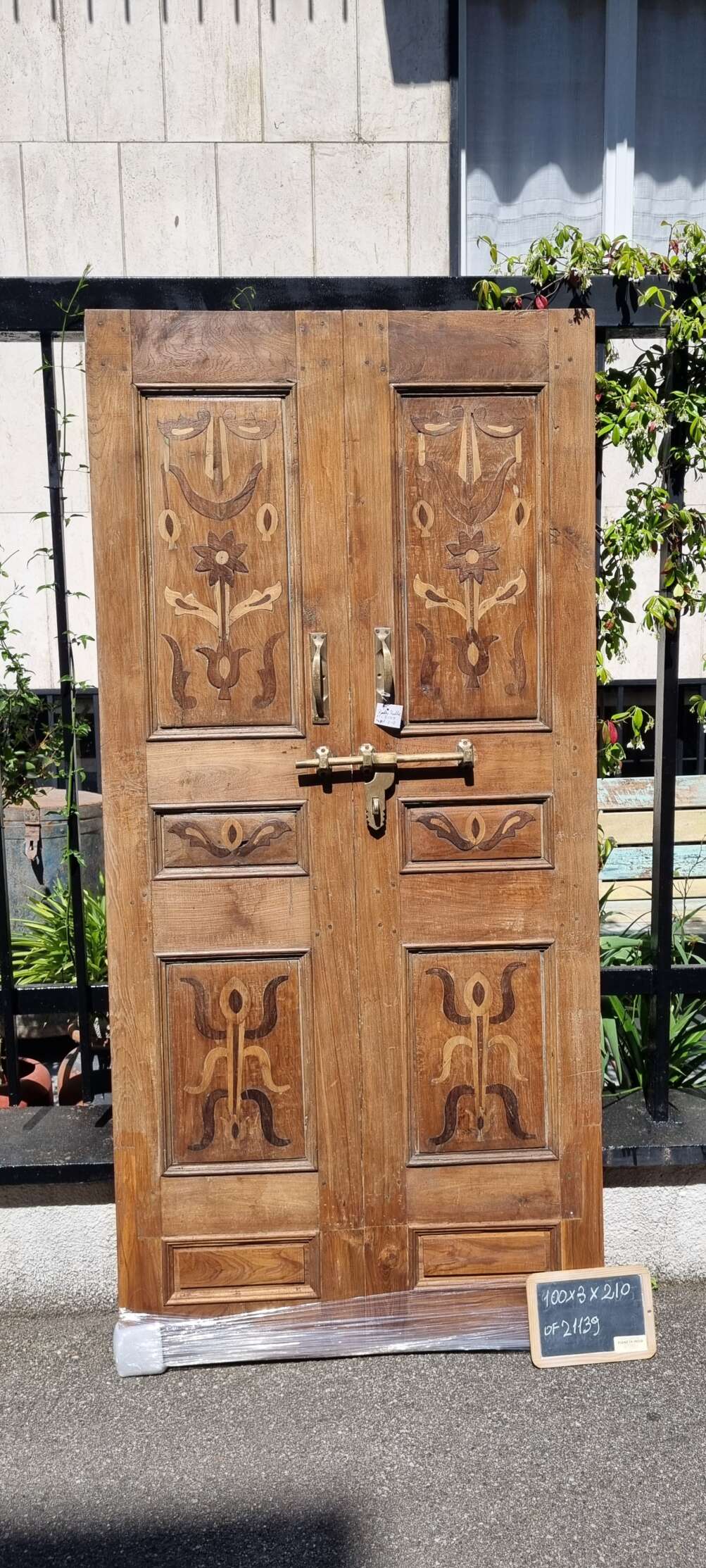 Antica porta rustico in teak grezzo - immagine 4