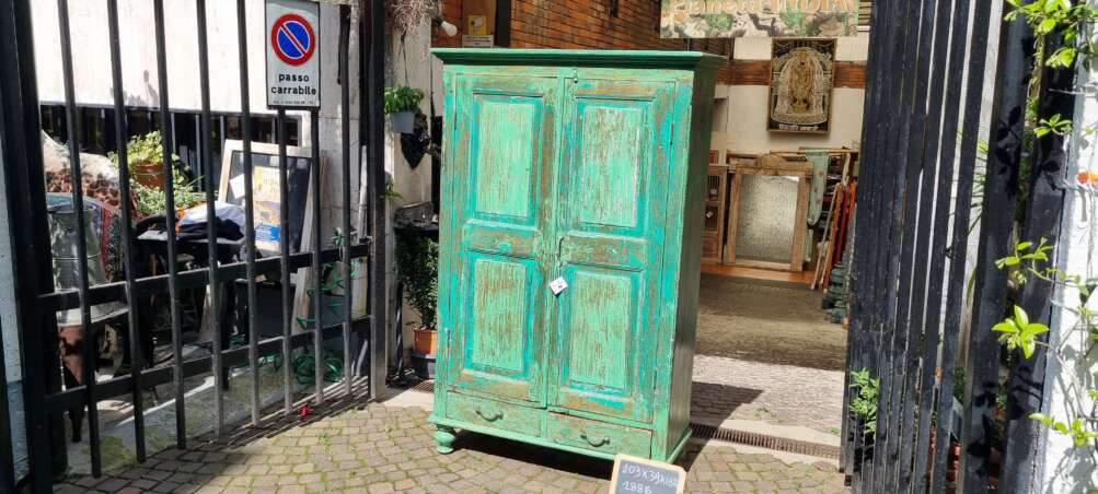 Armadio teak con finitura verde anticata - immagine 6