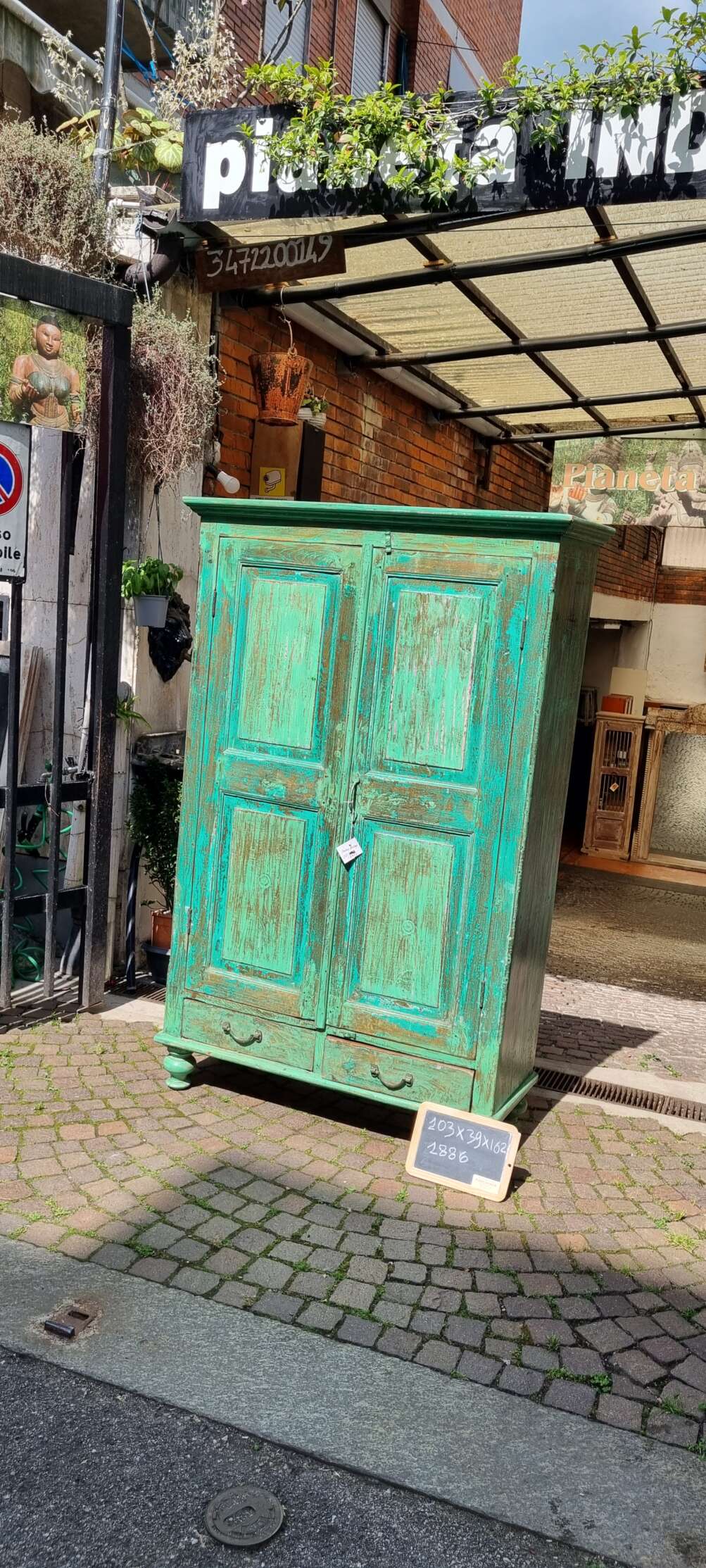 Armadio teak con finitura verde anticata - immagine 2