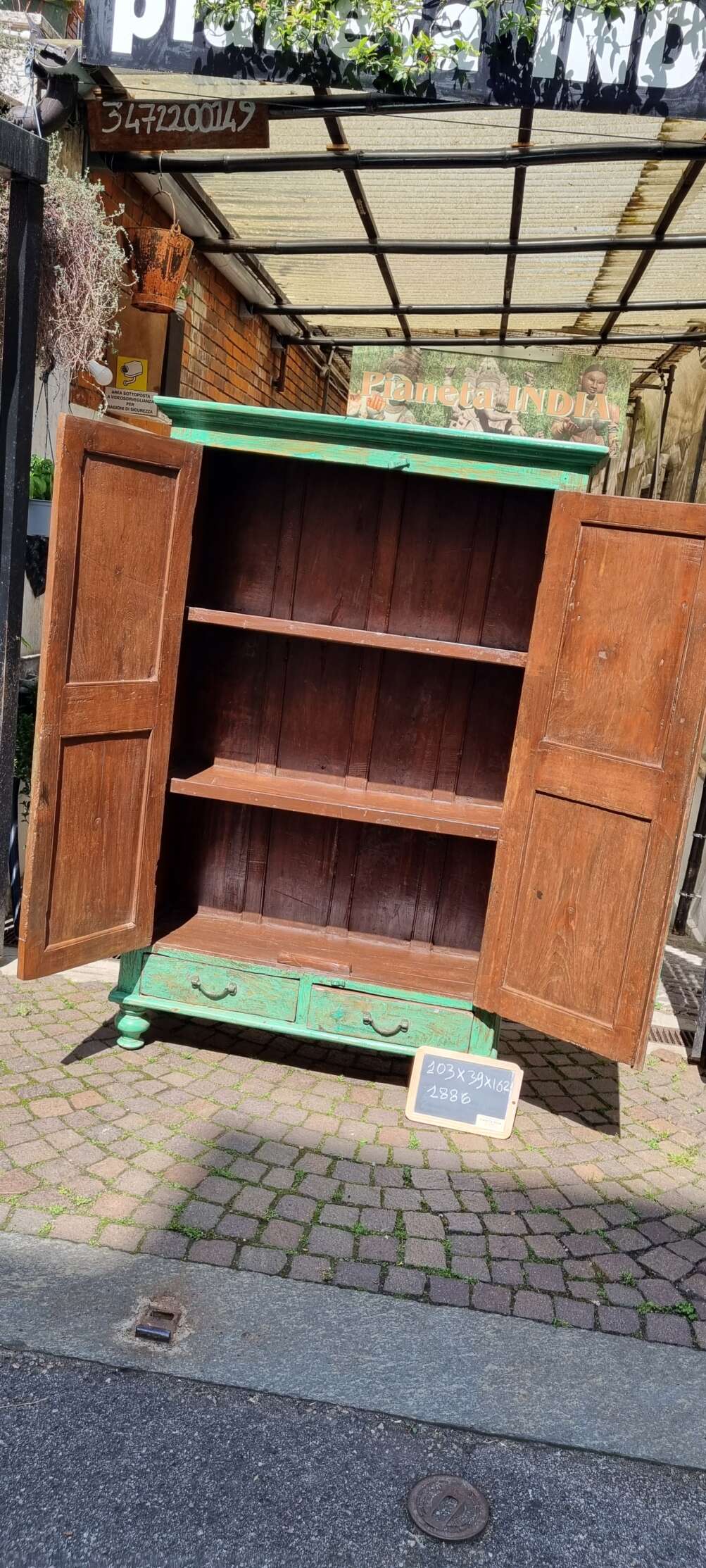 Armadio teak con finitura verde anticata - immagine 7