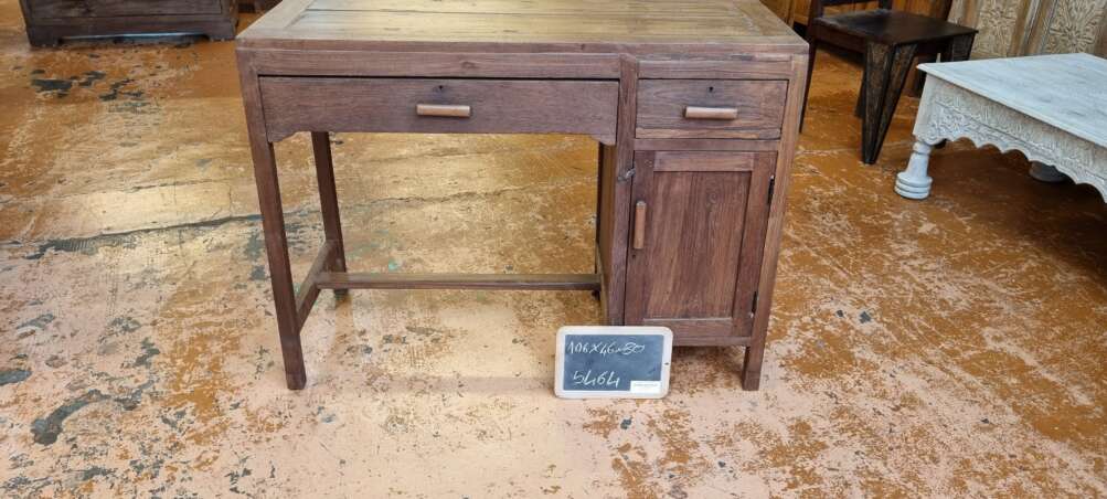 Scrivania teak con cassetti e anta laterale