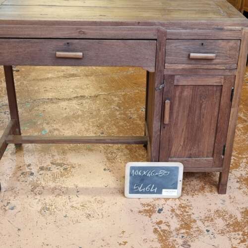 Scrivania teak con cassetti e anta laterale