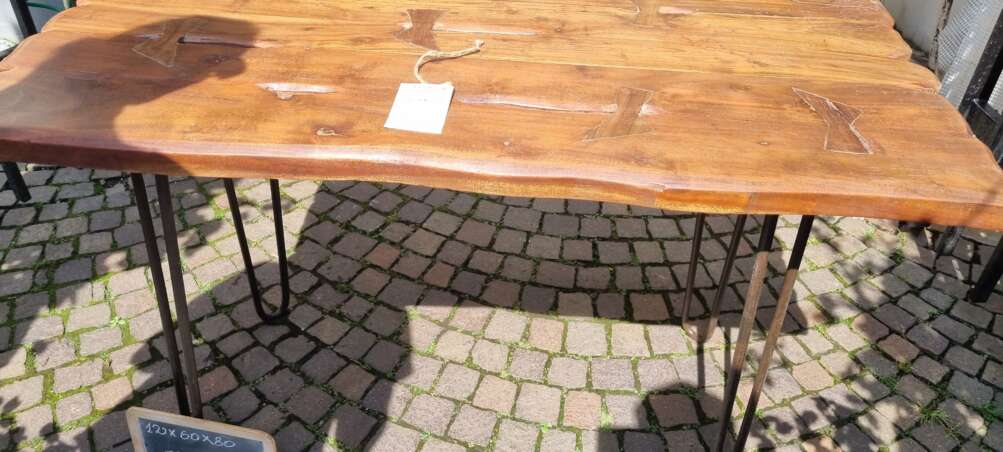 Tavolo in teak con gambe in ferro - immagine 5