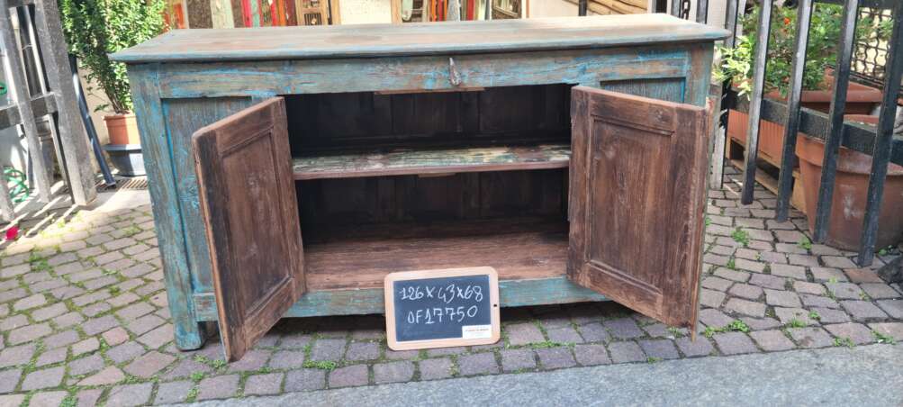 Credenza antica verde con intagli a diamante - immagine 2
