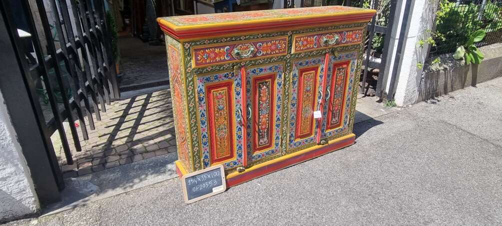 Mobiletto indiano dipinto floreale giallo-rossa - immagine 2