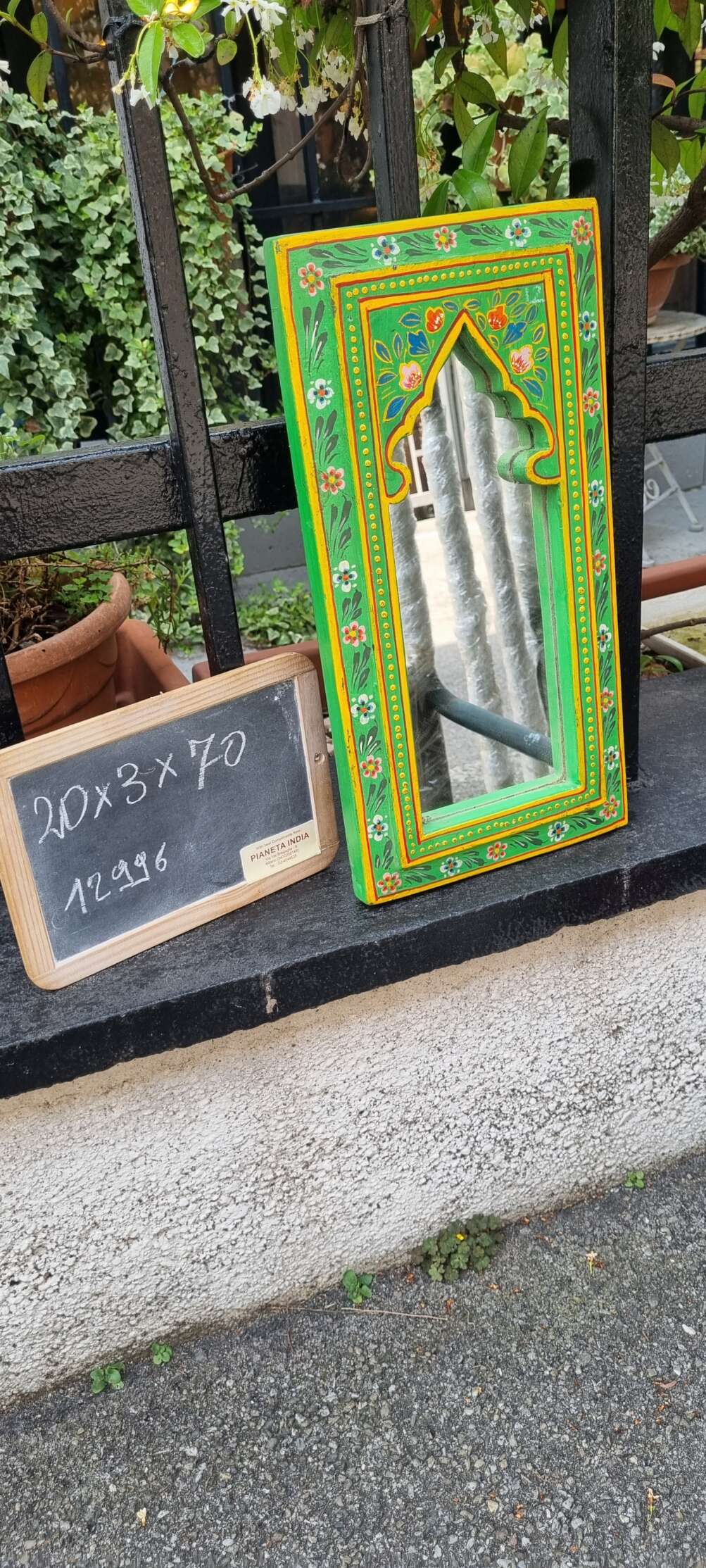 Specchietto da parete con cornice decorata verde - immagine 3
