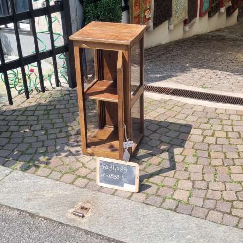 Mobiletto vetrinetta in teak con anta in vetro