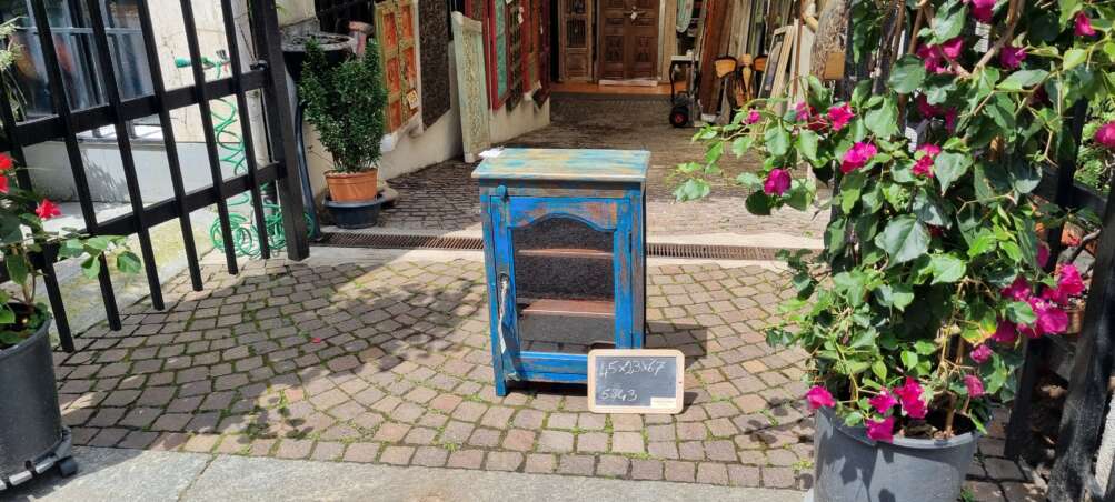 Mobiletto blu con sportello in vetro - immagine 8