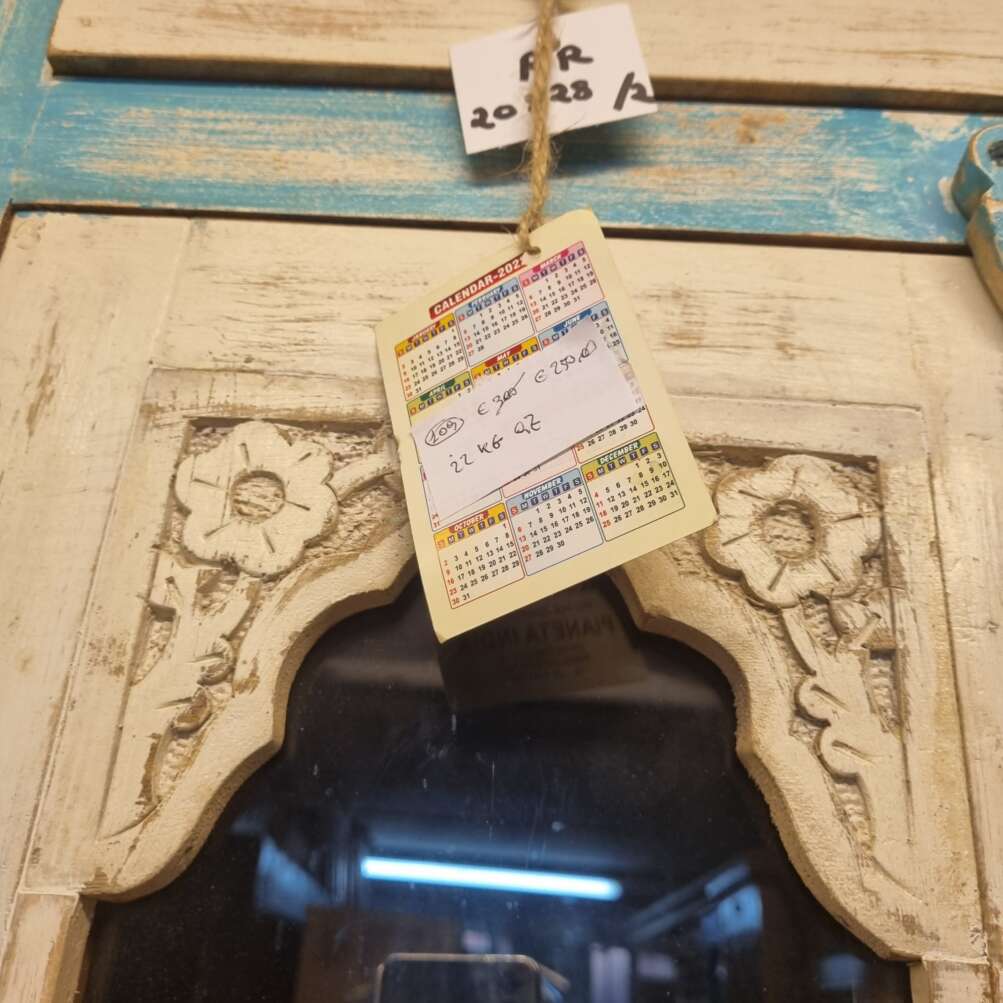 Comodino bianco azzurro shabby con antina in vetro e legno - immagine 3