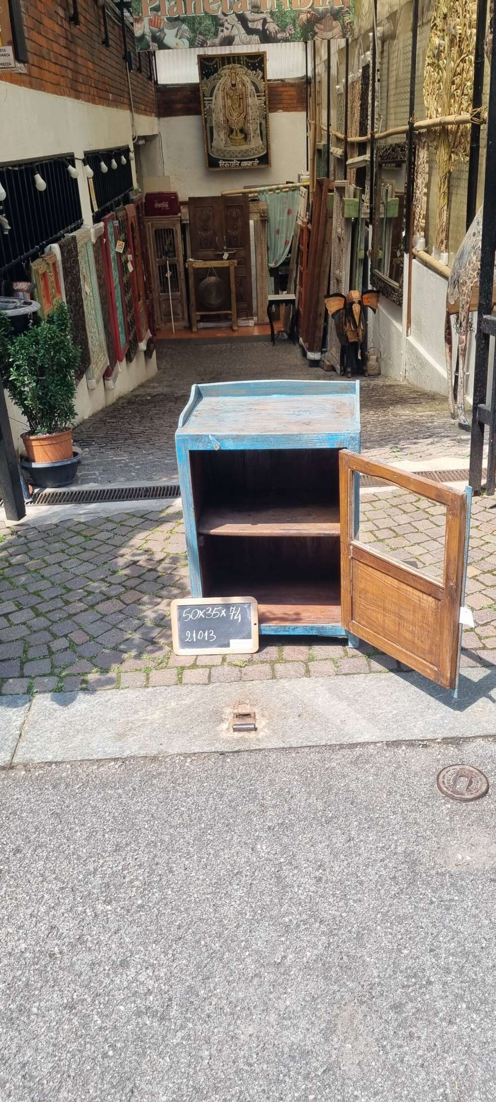 Mobiletto blu in teak con anta in vetro - immagine 6