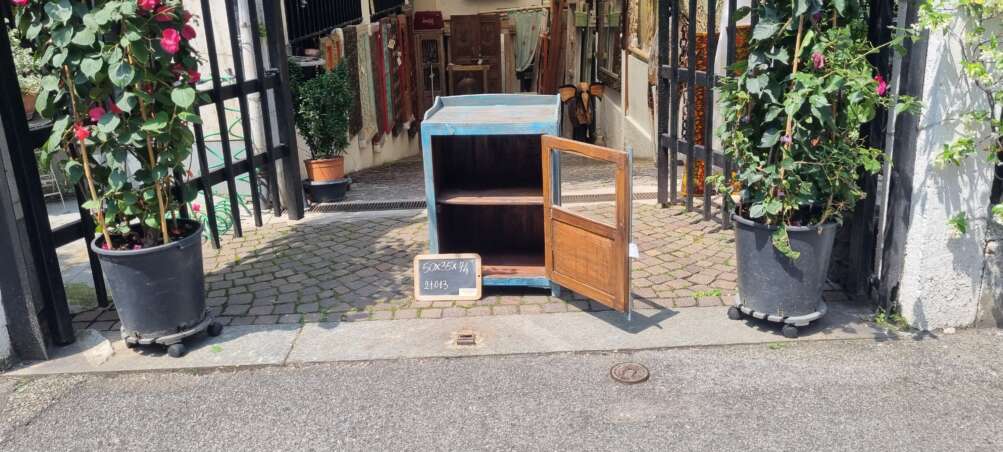 Mobiletto blu in teak con anta in vetro - immagine 7