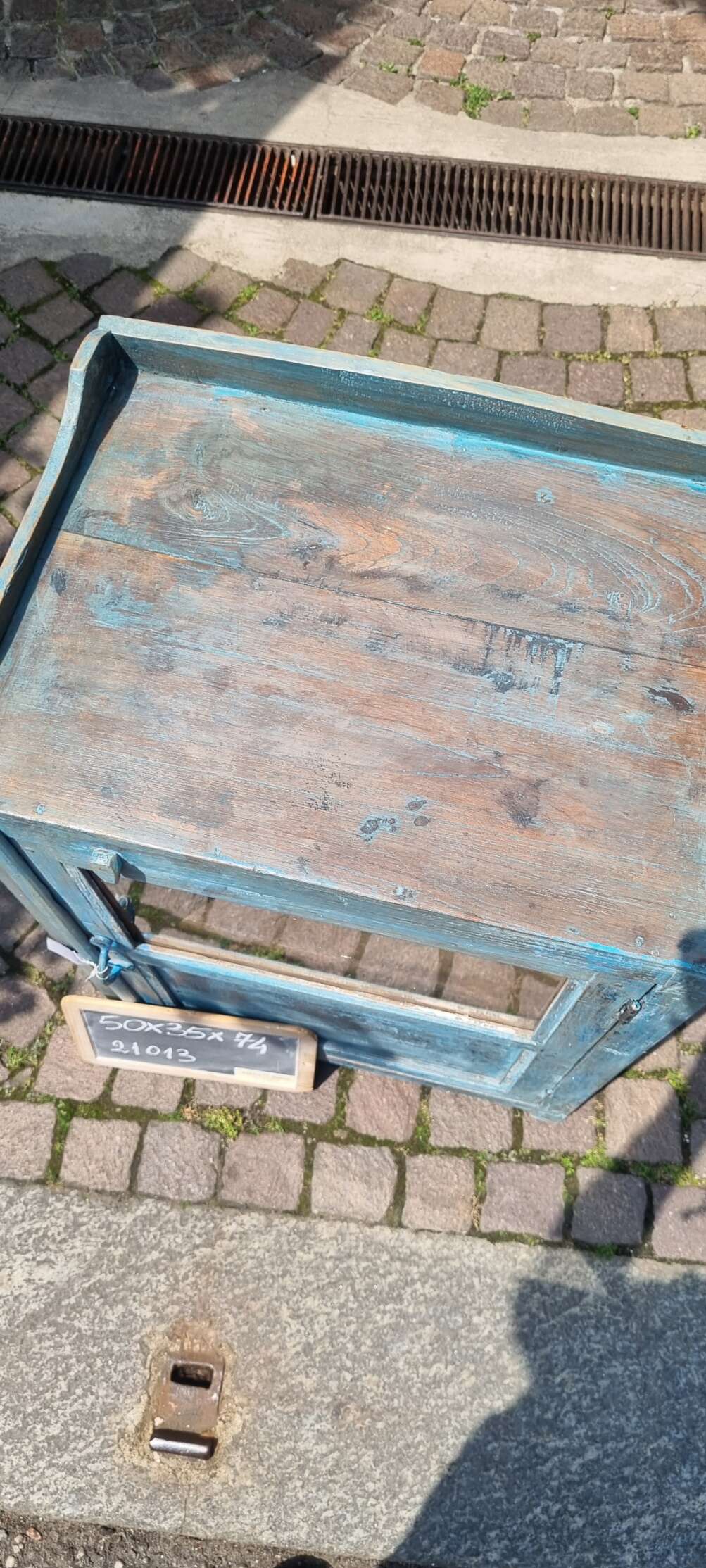 Mobiletto blu in teak con anta in vetro - immagine 3