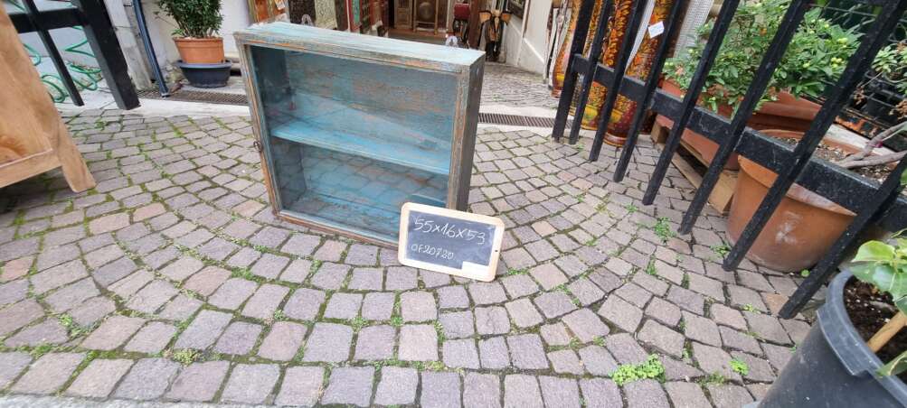 Vetrinetta pensile in teak turchese decapato - immagine 8
