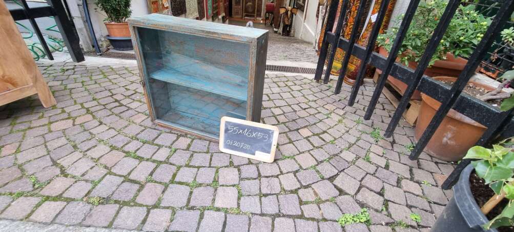 Vetrinetta pensile in teak turchese decapato - immagine 7