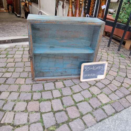 Vetrinetta pensile in teak turchese decapato