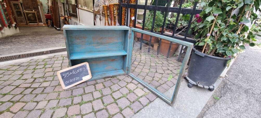 Vetrinetta pensile in teak turchese decapato - immagine 2