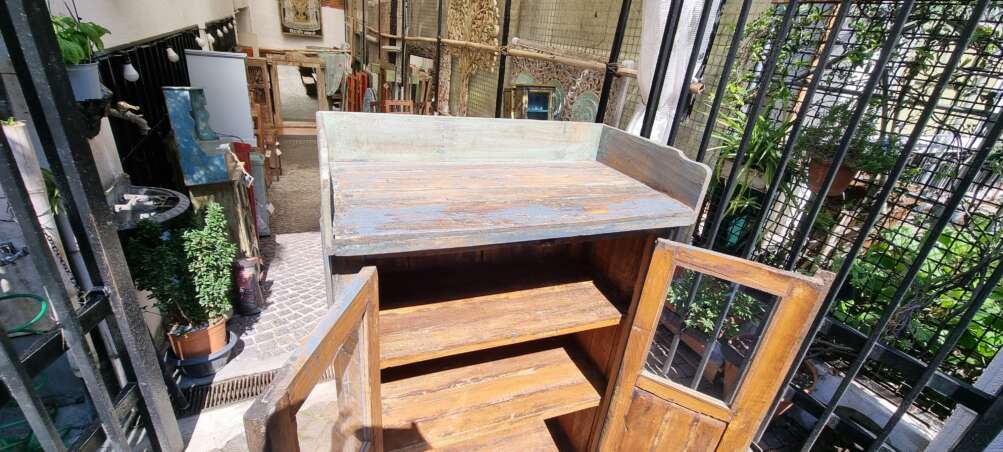 Credenza blu anticato con doppia anta e vetro - immagine 9