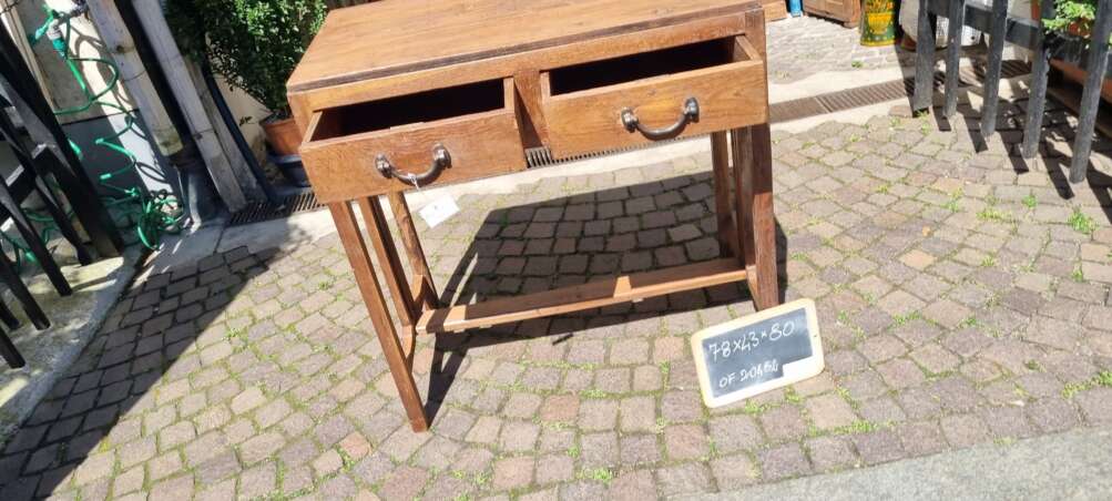 Scrivania teak con cassetti e traversa - immagine 11
