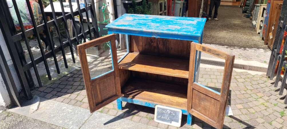 Credenza bassa blu con ante in vetro - immagine 3
