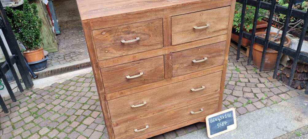 Cassettiera a sei cassetti in teak con maniglie metalliche - immagine 4