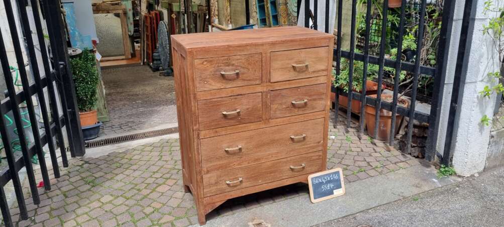Cassettiera a sei cassetti in teak con maniglie metalliche - immagine 3