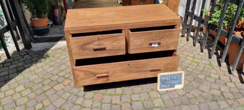 Cassettiera bassa a sei cassetti in teak - immagine 7