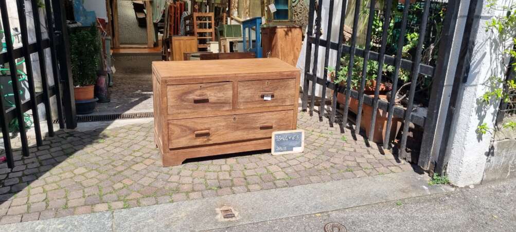 Cassettiera bassa a sei cassetti in teak - immagine 6