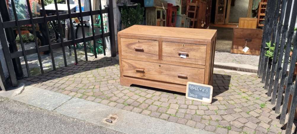 Cassettiera bassa a sei cassetti in teak - immagine 3